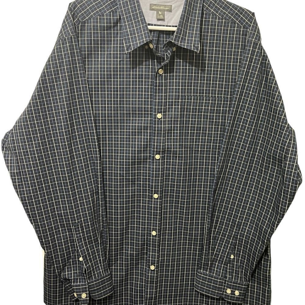 Eddie Bauer Dress Shirt Mens Blue Plaid Check Wrinkle Free Relaxed 2XL - Picture 3 of 5
